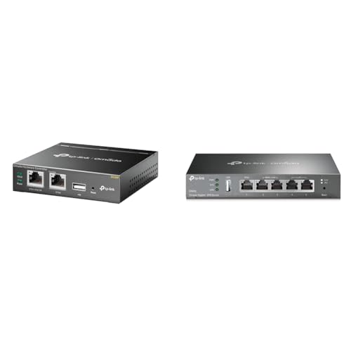 TP-Link OC200 Omada Hybrid PoE Hardware Controller für EAP Serie, USB Port für automatisches Backup, Cloud-Dienst, grau metallic & ER605 5 Port Dual/Multiple WAN VPN Router schwarz von TP-Link