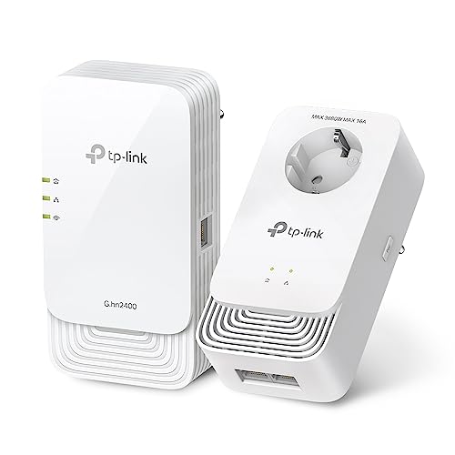 TP-Link PGW2440 KIT WLAN Powerline 𝐆.𝐡𝐧𝟐𝟒𝟎𝟎, 𝐀𝐗𝟏𝟖𝟎𝟎 𝐖𝐢-𝐅𝐢 𝟔, bis zu 1428 Mbps über Powerline, Gigabit Ethernet, Extra-Steckdose, Plug & Play, Nicht kompatibel mit HomePlug AV/AV2 von TP-Link