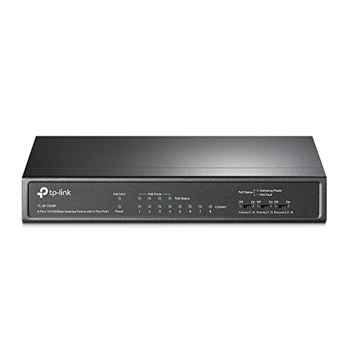 TP-Link PoE Switch 8-Port 100 Mbps, 4 PoE ports up to 15.4 W for each PoE port and 57 W for all PoE ports, Metal Casing, Plug and Play, Ideal for IP Surveillance and Access Point (TL-SF1008P), Black von TP-Link