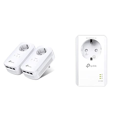 TP-Link Powerline Adapter Set TL-PA8030P KIT(1300Mbit/s Homeplug AV2, 2 * 2-MIMO, Steckdose, 6 Gigabit Ports, Plug&Play) weiß & TL-PA7017 P AV1000 Gigabit Powerline Adapter mit Steckdose weiß von TP-Link