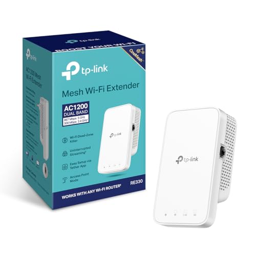 TP-Link RE330 WLAN Verstärker Repeater AC1200 (867MBit/s 5GHz + 300MBit/s 2,4GHz, WLAN Verstärker, App Steuerung, Signalstärkeanzeige, kompatibel zu allen WLAN Geräten, AP Modus) von TP-Link