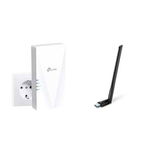 TP-Link RE500X WiFi 6 WLAN Verstärker Repeater AX1500(Dualband 1200MBit/s 5GHz & Archer T3U Plus AC1300 High Gain USB WLAN Stick Adapter mit Antennen von TP-Link