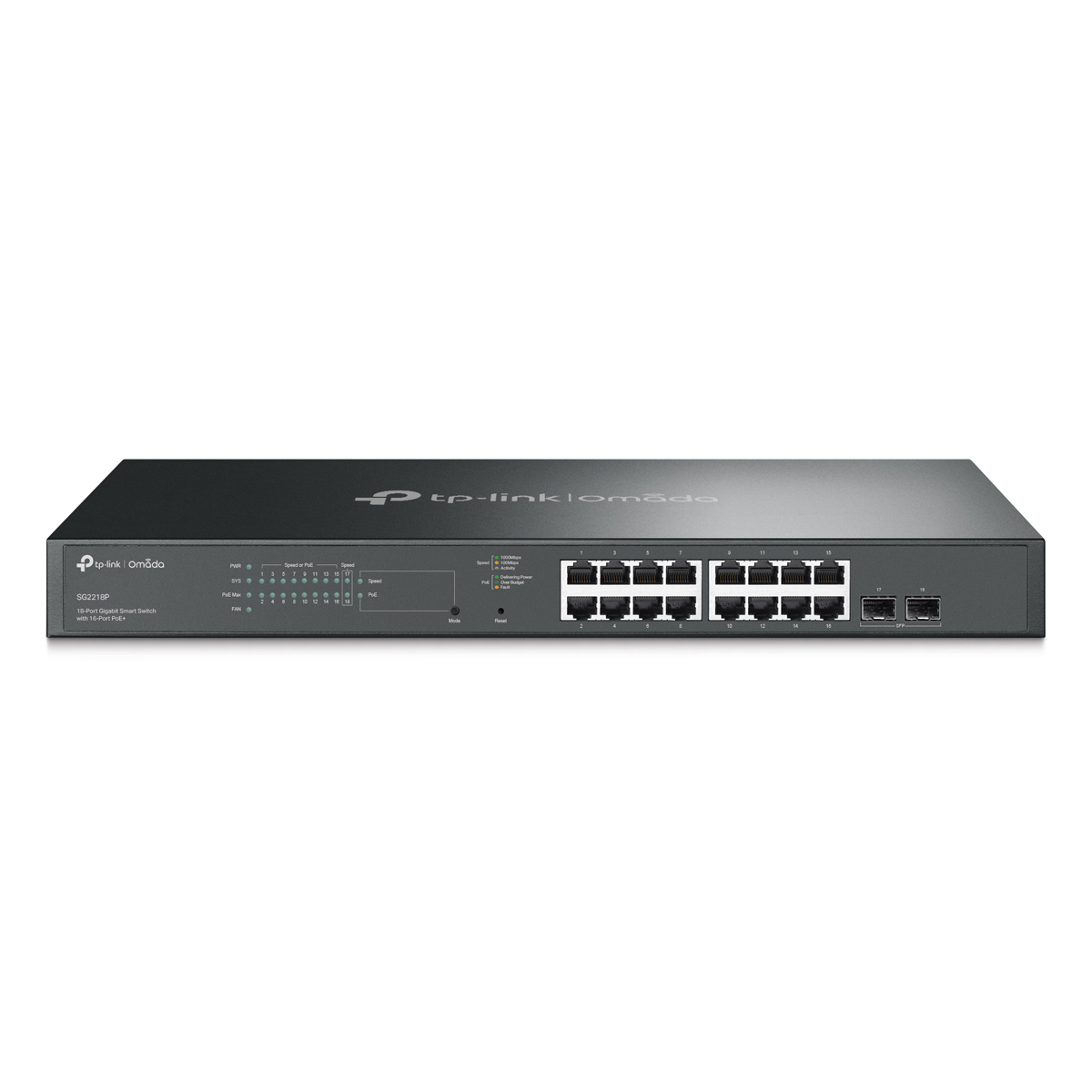 TP-Link SG2218P Smart Switch 16x 1G Ethernet (PoE+, max. 150W), 2x 1G SFP von TP-Link