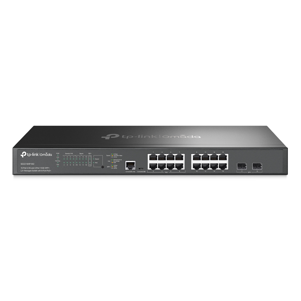 TP-Link SG3218XP-M2 Managed Switch 16x 2.5G Ethernet (8x PoE+, max. 240W), 2x 10G SFP+ von TP-Link