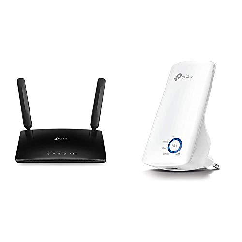 TP-Link TL-MR6400 WLAN Cat4 + N300 Mbps 4G LTE Router (150 Mbit/s im Download, 300 Mbit/s 2,4GHz), schwarz & TL-WA850RE WLAN Repeater (300 Mbit/s, WLAN Verstärker, App Steuerung) weiß von TP-Link