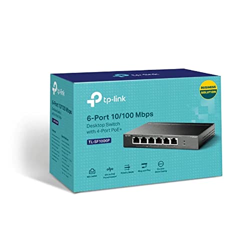 TP-Link TL-SF1006P 6-Port Fast Ethernet PoE Switch mit 4 PoE+ Ports (67 Watt, geschirmte RJ-45 Ports, 250m Übertragungsabdeckung im Extendmodus, Plug-and-Play Installation, lüfterlos) Schwarz von TP-Link