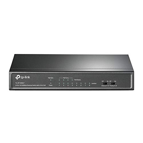 TP-Link TL-SF1008LP 8-Port Fast Ethernet PoE Switch (4 davon mit PoE-Unterstützung, 41W Watt, geschirmte RJ-45 Ports, 250m Übertragungsabdeckung im Extendmodus, Plug&Play, lüfterlos) Schwarz von TP-Link