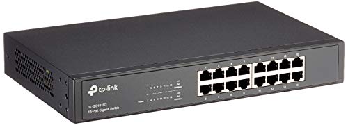 TP-Link TL-SG1016D 16-Port Gigabit Netzwerk Unmanaged Switch (Rackmount, 32Gbit/s Switching-Kapazität, geschirmte RJ-45 Ports, Metallgehäuse, lüfterlos, Plug-und-Play) schwarz von TP-Link