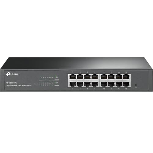 TP-Link TL-SG1016DE 16-Port Gigabit Netzwerk Managed Switch (13 Zoll Rack-Montage, Metallgehäuse, lüfterlos, Plug-und-Play, lebenslange Garantie) schwarz von TP-Link