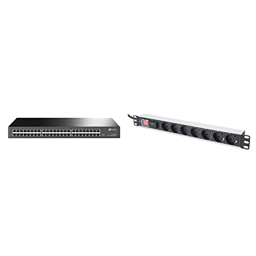 TP-Link TL-SG1048 48-Port Rackmount Gigabit Switch (Plug&Play, Gigabit Ports, Metallgehäuse, DIGITUS 19“ Steckdosenleiste - 7 Abgriffe - 1HE - 250VAC - 50/60Hz - 16A - 4000W von TP-Link