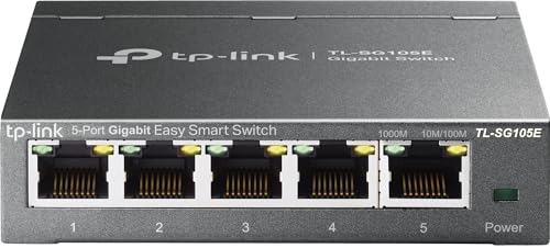 TP-Link TL-SG105E 5-Ports Gigabit Easy Smart Managed Netzwerk Switch(Plug-and-Play,Metallgehäuse, QoS, IGMP-Snooping,LAN Verteiler, zentrales Management, energieeffizient)schwarz metallic von TP-Link