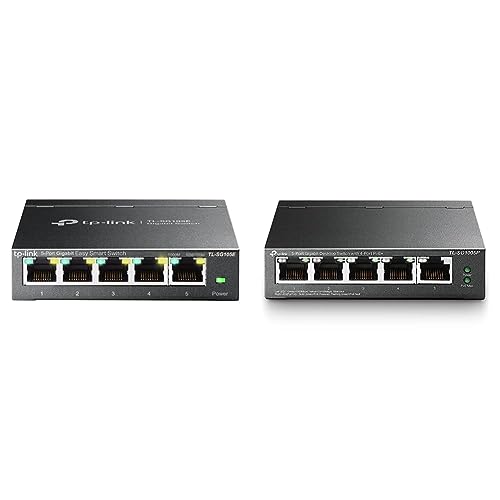 TP-Link TL-SG105E 5-Ports Gigabit Easy Smart Managed Netzwerk Switch mit TL-SG1005P 5-Port Gigabit LAN PoE Switch von TP-Link