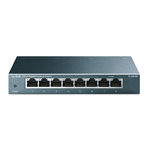 TP-Link TL-SG108 8-Port Gigabit Netzwerk Switch (Plug-and-Play, 8* RJ-45 LAN Ports, Metallgehäuse, IGMP-Snooping, unmanaged, lüfterlos) blau metallic von TP-Link