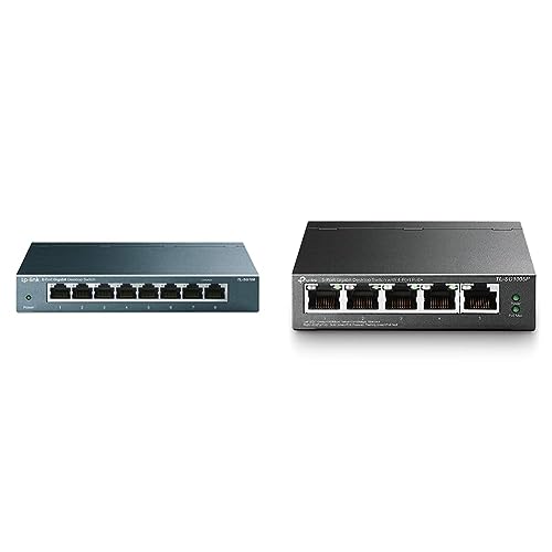 TP-Link TL-SG108 LAN Switch 8 Port Netzwerk Switch mit TL-SG1005P 5-Port Gigabit Lan PoE Switch von TP-Link