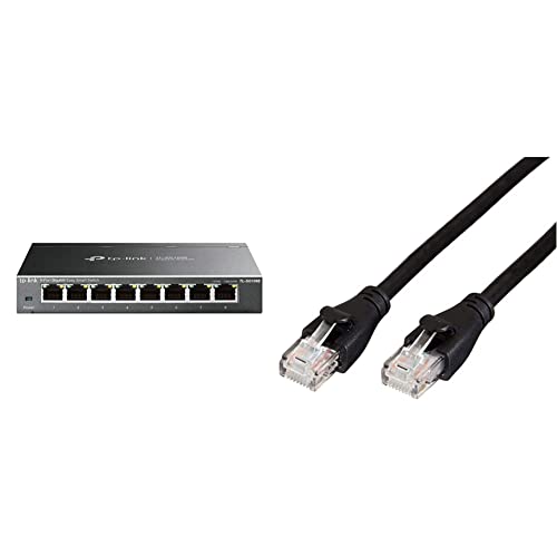 TP-Link TL-SG108E 8-Port Gigabit Easy Smart/Unmanaged PRO Switch (Plug&Play, Gigabit Ports, Metallgehäuse, VLAN, QoS, Easy Smart Management Software) & Amazon Basics Ethernet-Netzwerkkabel, RJ45 von TP-Link