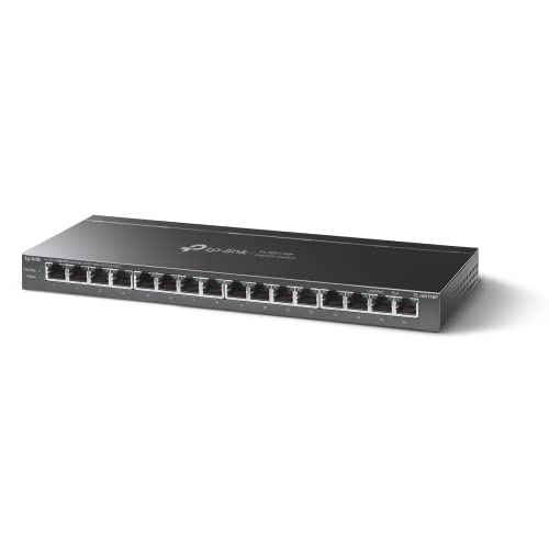 TP-Link TL-SG116P 16-Port Gigabit PoE Switch(120 Watt, IEEE-802.3af/at PoE, lüfterlos, Plug-and-Play, robustes Metallgehäuse) Schwarz von TP-Link