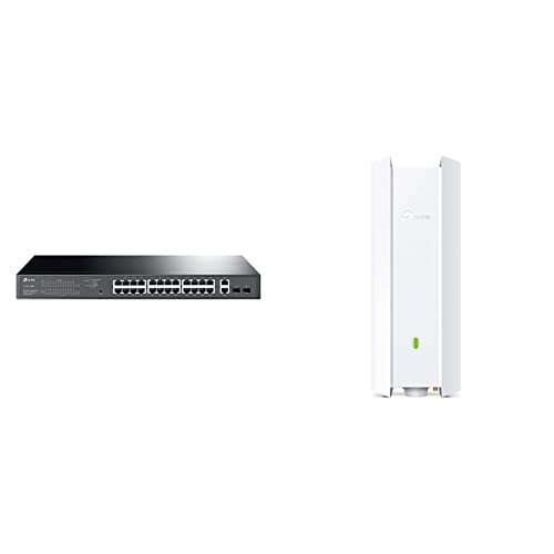 TP-Link TL-SG1428PE 28-Port Gigabit Easy Smart Switch mit 24 PoE+ Ports Schwarz & EAP610-Outdoor AX1800 Gigabit Dualband WiFi 6 WLAN Access Point weiß von TP-Link