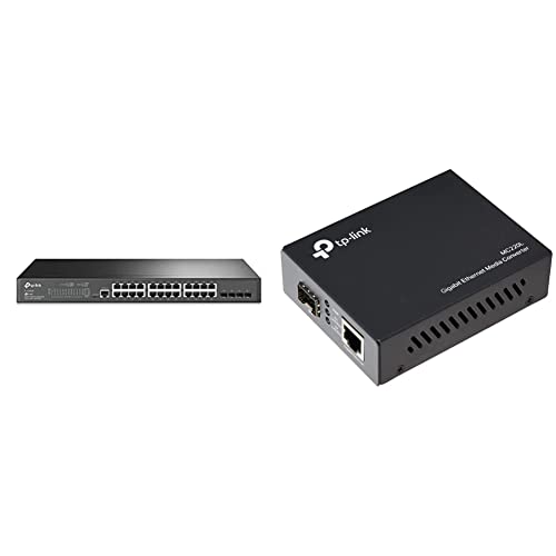 TP-Link TL-SG3428 24-Port Gigabit L2 Managed Netzwerk LAN Switch mit 4 SFP-Slots, schwarz & MC220L Gigabit-Ethernet-Medienkonverter (802.3ab, 802.3z, Hot-Swap) schwarz metallic von TP-Link