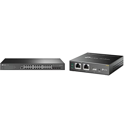 TP-Link TL-SG3428 24-Port Gigabit L2 Managed Netzwerk LAN Switch mit 4 SFP-Slots, schwarz & OC200 Omada Hybrid PoE Cloud Controller für EAP Serie, USB Port für automatisches Backup, grau metallic von TP-Link