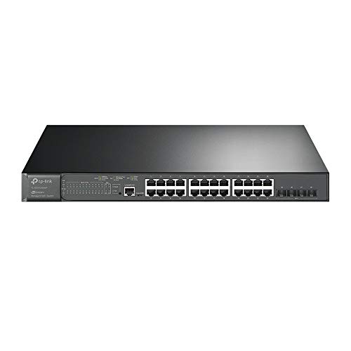 TP-Link TL-SG3428XMP 24 Port L2+Managed PoE+ Switch mit 24 PoE+ Ports und 4 10G-SFP+ Slots (10G Uplink, 384 Watt, Zentrales Cloud-Management, Omada-SDN, IPv6-Unterstützung)Schwarz von TP-Link