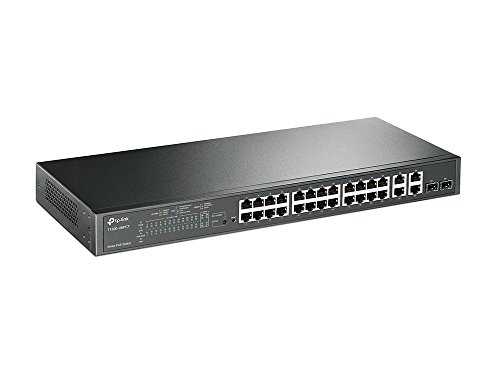 TP-Link TL-SL2428P 24-Port Fast Ethernet Rackmount PoE+ Switch + 4 Gigabit Port(250 Watt, Zentrales Cloud-Management, In Omada-SDN integriert, IPv6-Unterstützung, Sicheres Netzwerk) Schwarz, v4.2 von TP-Link