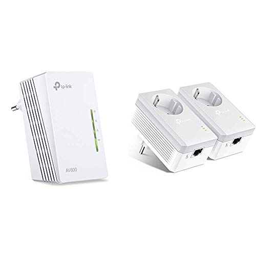 TP-Link TL-WPA4220 AV600 WLAN N300 WiFi Powerline (max. 600Mbit/s Powerline, max. 300Mbit/s WLAN 2,4GHz) weiß & TL-PA4010P KIT 600Mbit/s 2-Ports Passthrough Steckdose Powerline Adapter Set, weiß von TP-Link