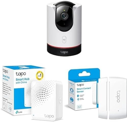 TP-Link Tapo 360° Indoor Überwachungskamera+Kontaktsensor(Tapo C225+Tapo H100+Tapo T110). Kamera dreht Sich um Kontaktsensor,bieten Ihnen Echtzeit-Streaming, sobald der Sensor offene Aktion bemerkt von TP-Link