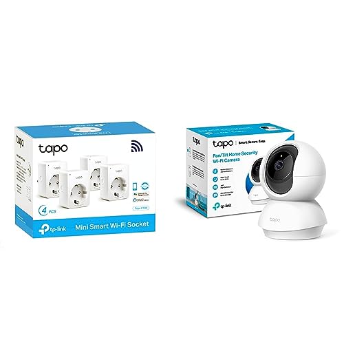 TP-Link Tapo C210 WLAN IP Kamera Überwachungskamera, Weiß Smart WLAN Steckdose,Alexa Steckdose 4er Pack, Smart Home WiFi Steckdose, Alexa Zubehör,funktioniert mit Alexa, Sprachsteuerung von TP-Link