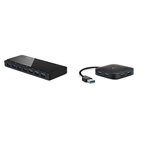 TP-Link UH700 7-Port USB 3.0 HUB inklusive Netzadapter und USB 3.0 Kabel, bis zu 5 Gbit/s, schwarz & UH400 4-Port-USB-3.0-Hub (bis zu 5 Gbit/s, 4 Steckplätze, Plug & Play, Hot Swapping) schwarz von TP-Link