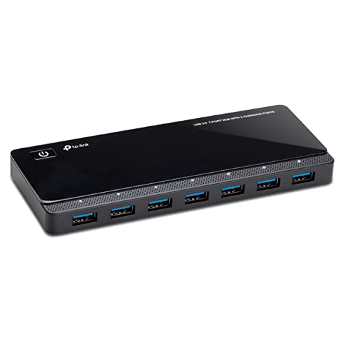 TP-Link UH720 7-Port USB 3.0 HUB + 2 Ladeports (2,4A) für Tablet und Smartphone, inklusive Netzadapter und USB 3.0 Kabel, bis zu 5 Gbit/s, Hot Swapping, unterstützt Windows, Mac OS, Linux, schwarz von TP-Link