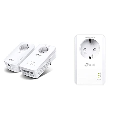 TP-Link WLAN Powerline Adapter Set TL-WPA8631P KIT, weiß & TL-PA7017 P AV1000 Gigabit Powerline Adapter mit Steckdose (1x Gigabit Port, Plug und Play, energiesparend) weiß von TP-Link