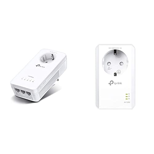 TP-Link WLAN Powerline Adapter TL-WPA8631P(Dualband WLAN 1200Mbit/s, AV1300 Powerline) weiß & TL-PA7017 P AV1000 Gigabit Powerline Adapter mit Steckdose (1x Gigabit Port, Plug und Play) weiß von TP-Link
