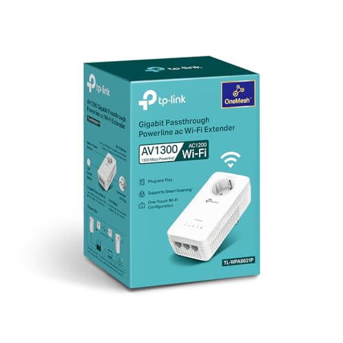 TP-Link WLAN Powerline Adapter TL-WPA8631P(Dualband WLAN 1200Mbit/s, AV1300 Powerline, Steckdose, Wifi Clone, MU-MIMO, 3 Gigabit Ports, Plug&Play, ideal für HD-Streaming, App Kontrolle)weiß von TP-Link