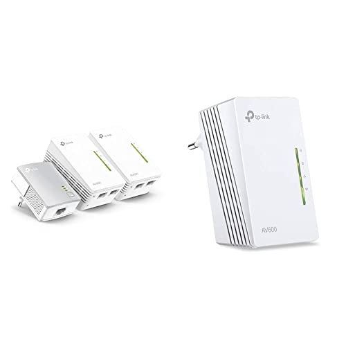 TP-Link WLAN Powerline Adapter Triple Set TL-WPA4220T KIT, weiß & WLAN Powerline Adapter TL-WPA4220(WLAN 300Mbit/s, AV600 Powerline,WiFi Clone, 2 LAN-Ports, Plug&Play, ideal für Streaming) weiß von TP-Link