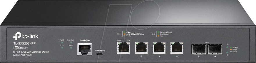 TPLINK SX3206HPP - Switch, 6-Port, 10 Gigabit Ethernet, PoE++, SFP+ von TP-Link