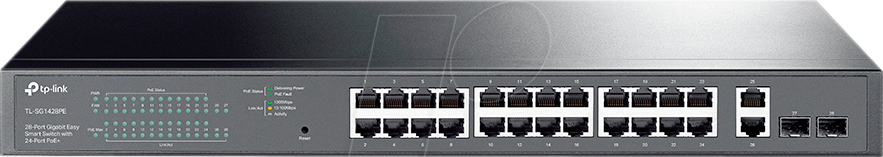 TPLINK TLSG1428P - Switch, 26-Port, Gigabit Ethernet, PoE+, 2x RJ45/SFP von TP-Link