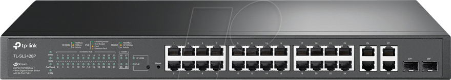 TPLINK TLSL2428P - Switch, 28-Port, Fast Ethernet, PoE+, RJ45/SFP von TP-Link