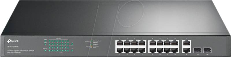 TPLINK TSG1218MP - Switch, 18-Port, Gigabit Ethernet, PoE+, 2x RJ45/SFP von TP-Link