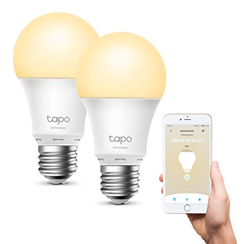 Tapo TP-Link Tapo L510E smarte WLAN Glühbirne E27, dimmbar 8.7 W, kein Hub notwendig, kompatibel mit Alexa, Google Assistant, Abläufe und Zeitpläne, Abwesenheitmodus, Tapo App, Warm Weiß, 2er pack von Tapo