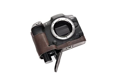 Handgefertigt aus echtem echtem Leder halbe Kamera Tasche Tasche Abdeckung für Canon EOS R6 R5 dunkelbraune Farbe von TP Original