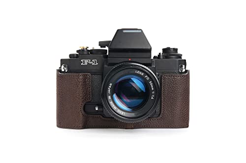 Handgefertigt aus echtem echtem Leder halbe Kamera Tasche Tasche Abdeckung für Canon New F-1 (mit Griff) dunkelbraune Farbe von TP Original