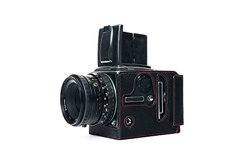 Handgefertigt aus echtem echtem Leder halbe Kamera Tasche Tasche für Hasselblad 503CW 503CXI Schwarzes Leder Rote Nähte von TP Original