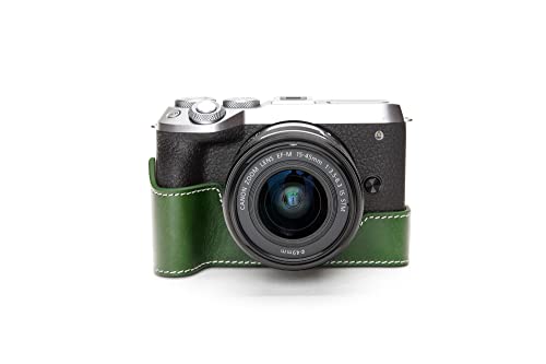 Handgefertigte Echtes Echtes Leder Halbe Kamera Tasche Abdeckung für Canon EOS M6 Mark II M2 Grüne Farbe von TP Original