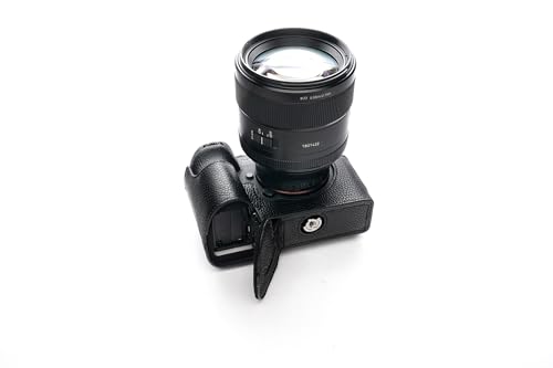 Handgefertigte Halb-Kameratasche aus echtem Leder, für Sony A9 III Mark III A9 M3, schwarzes Leder, schwarze Nähte von TP Original