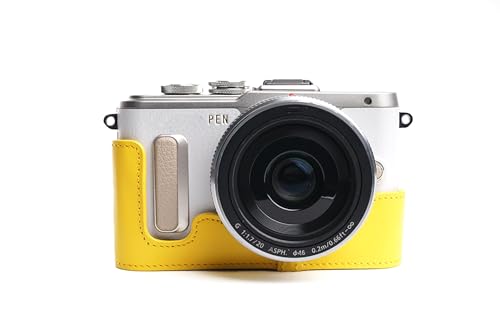 Handgemachte Echtes Echtes Leder Half Kamera Tasche für Olympus E-PL8 EPL8 Gelb von PT