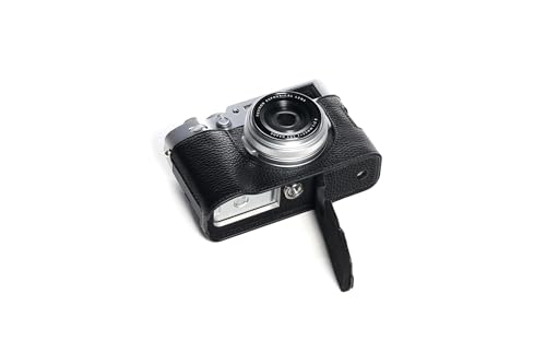 TP Original Handgefertigte Halbkameratasche aus echtem Leder für Fujifilm X100VI schwarzes Leder mit schwarzen Nähten von TP Original