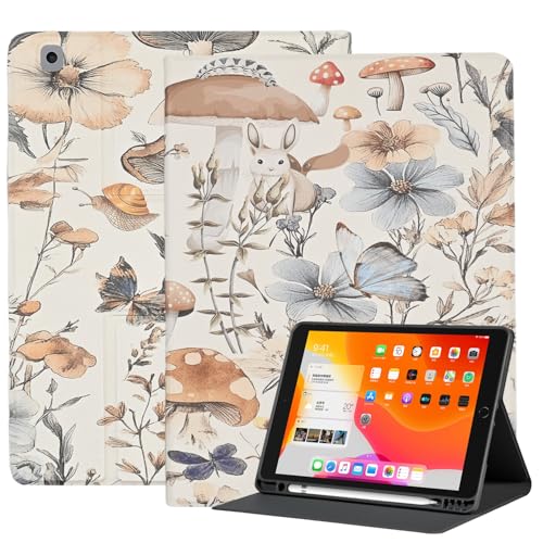 Hülle für iPad 9th/8th/7th Generation 10.2 Zoll 2021/2020/2019, PU Leder Soft TPU Back Cover 360 drehbarer Ständer mit Stifthalter, Auto Wake/Sleep Smart Case, Pilz von TPACC