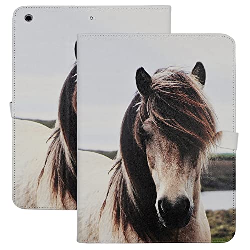 Hülle für iPad 9/8/7 Generation 10,2 Zoll 2021/2020/2019 Modell, Premium PU Leder Ständer Folio Cover Schutzhülle Dirty White Horse von TPACC