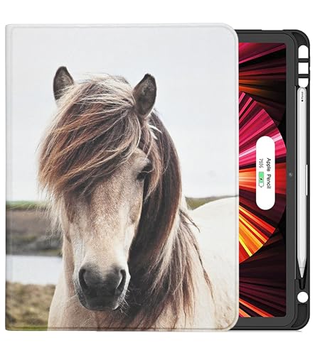 TPACC iPad Air 4 Generation 10.9 Hülle (2020) Leder Smart Folio Case mit Stifthalter, Auto Wake/Sleep Stand Protector Cover (passend für Modelle A2072, A2324 und A2325), schmutziges weißes Pferd von TPACC