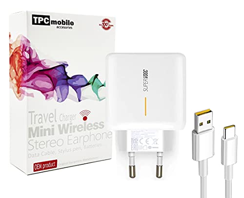 Netzladegerät 65 W + USB-C Super Dart Charge Kabel für Realme 7 Pro, 8 Pro, X7, X7 Pro Ultra, X50 Pro, X2 Pro, GT Neo, GT Explorer Master, GT Master, X7 MAX, Q3 Pro Carnival von TPC Mobile